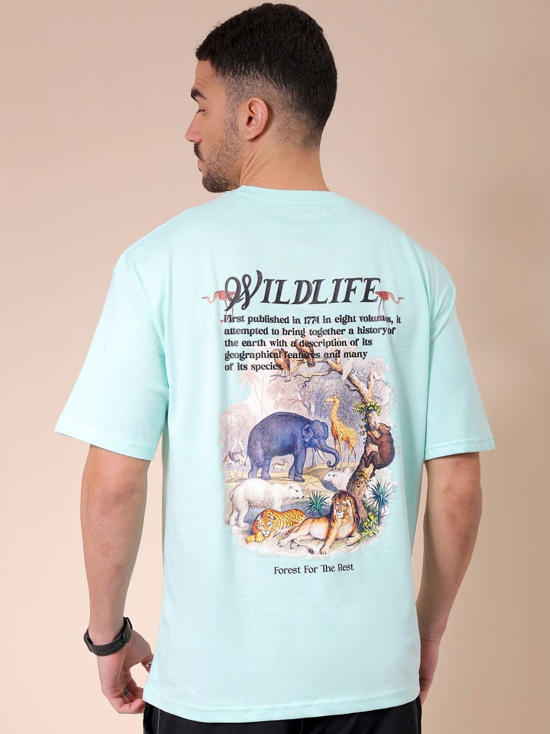The Indian Garage Co Men Pure Cotton Graphic Printed Round Neck Cotton Oversized T-shirt