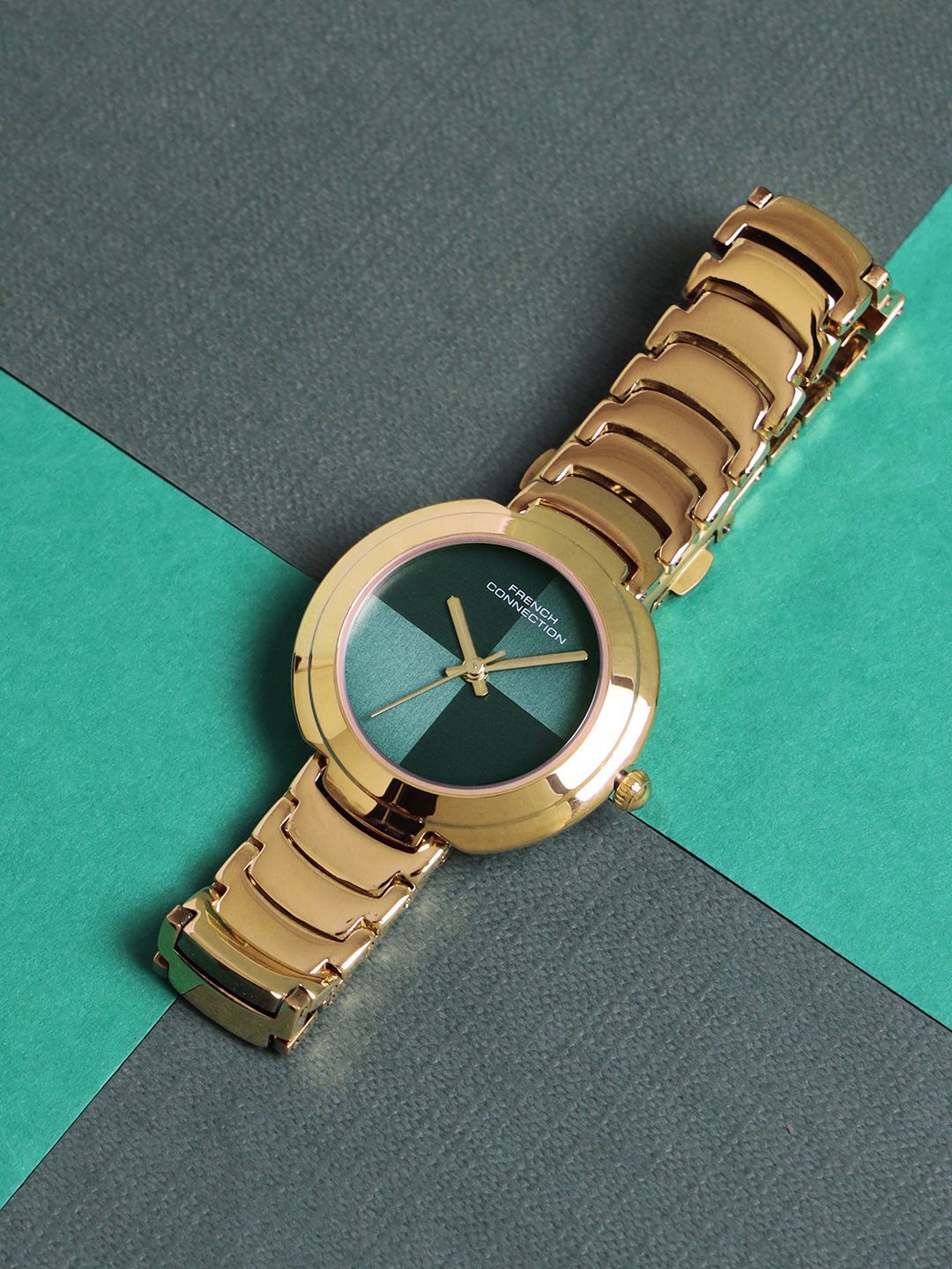 Sambungan Perancis Wanita Dail Dail & Gelang Gaya Tali Analog Watch FCN0109GM