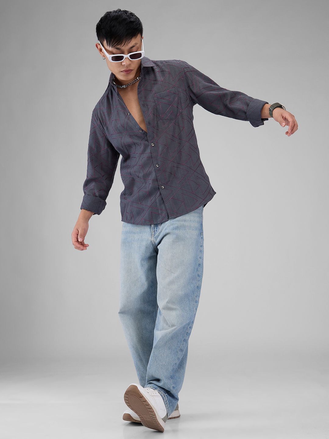 VASTRADO Men Classic Spread Collar Abstract Printed Cotton Casual Shirt