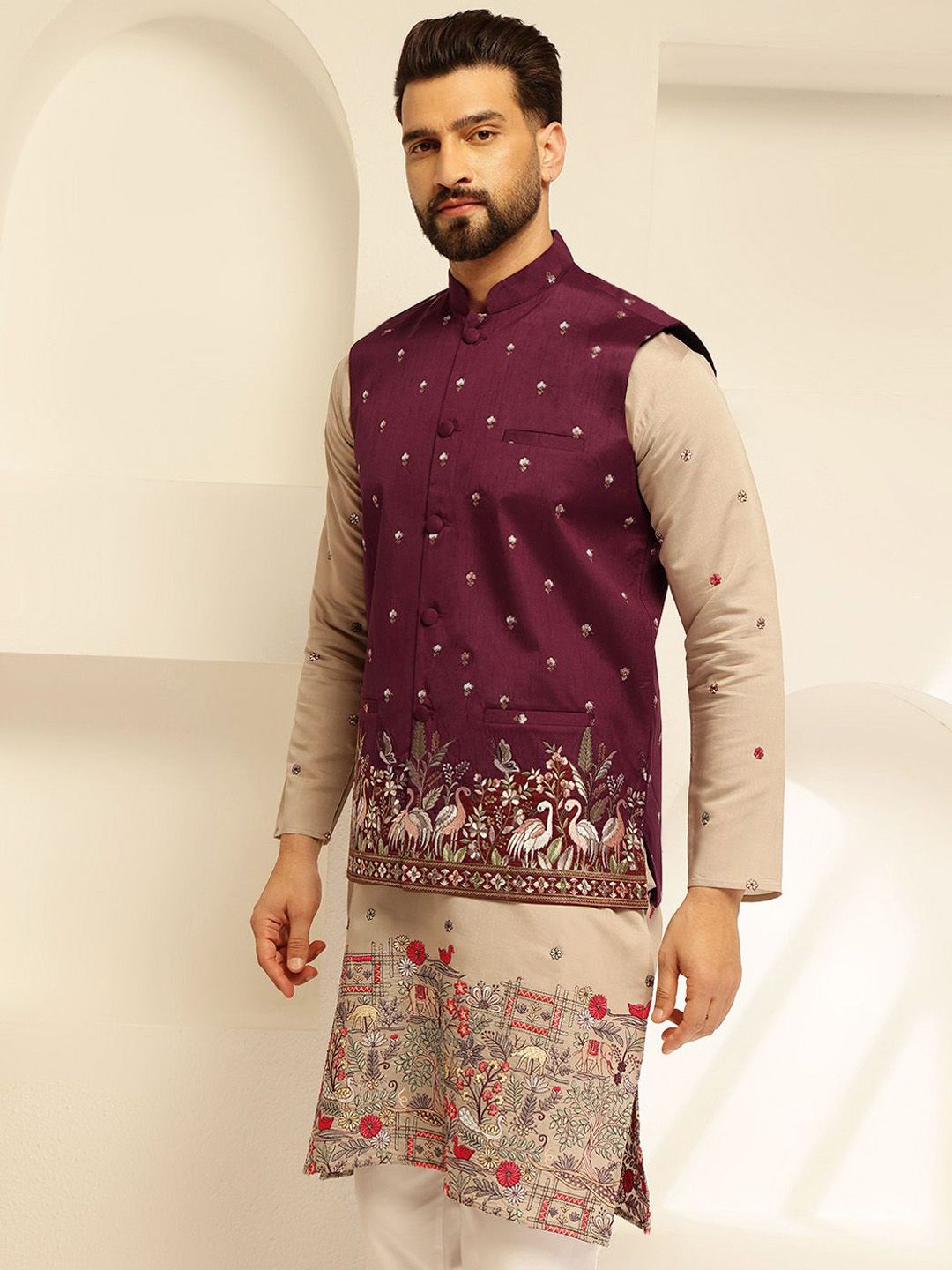 SOJANYA Embroidered Brocade Nehru Jacket