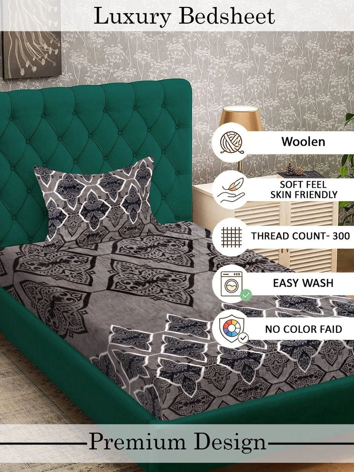 Myntra Elegant Homes Brown Geometric Wool 300 TC Single Bedsheet Set- 225X150 cm