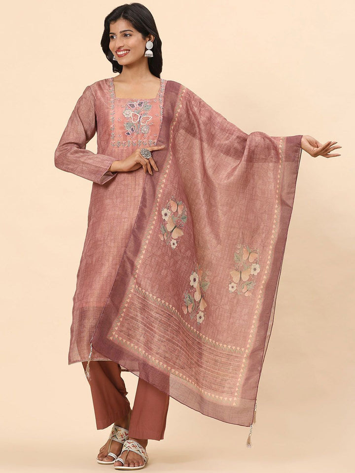 Mamicha Women Floral Embroidered Regular Beads and Stones Pure Cotton Kurta with Palazzos & With Dupatta
