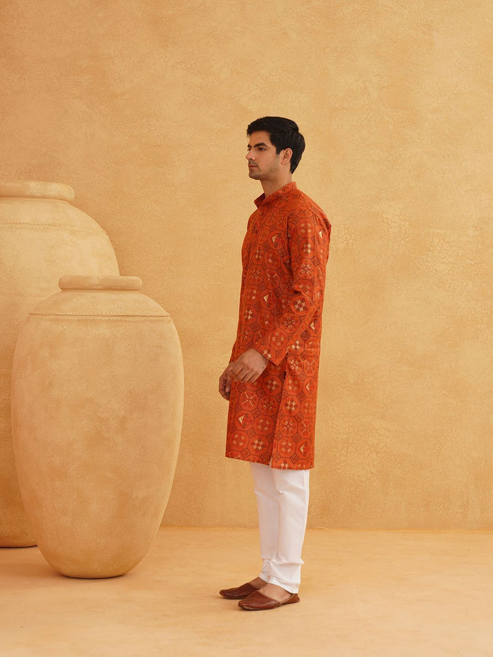 SOJANYA Motif Etnik Bercetak Kurta Lurus Kolar Mandarin Dengan Churidar