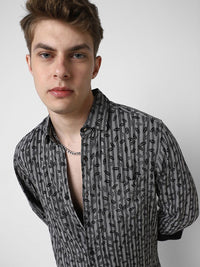 VASTRADO Men Classic Spread Collar Vertical Striped Cotton Slim Fit Casual Shirt