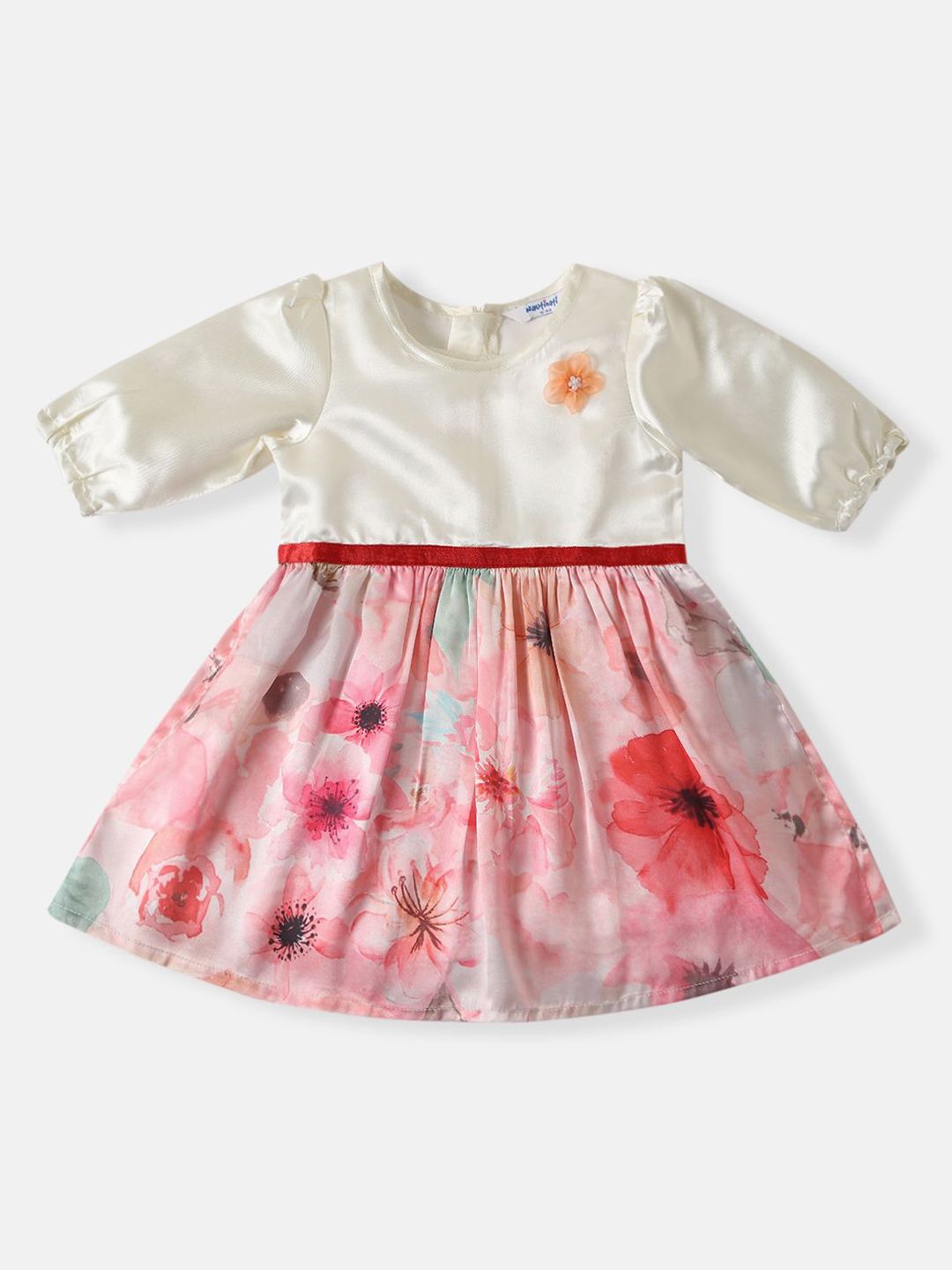Nauti Nati Girls' Satin Floral Printed Party Frock With Waistband