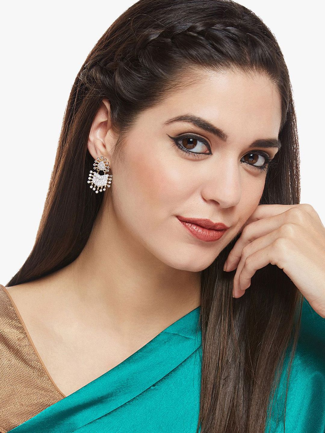 Anting-anting Drop Kontemporari Bersalut Emas Anouk Cubic Zirconia