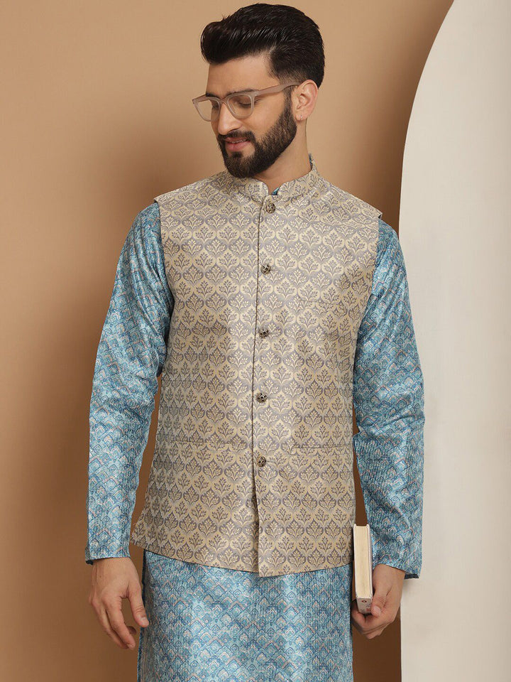Anouk Woven Design Ethnic Motifs Regular Kurta with Churidar & Nehru jacket