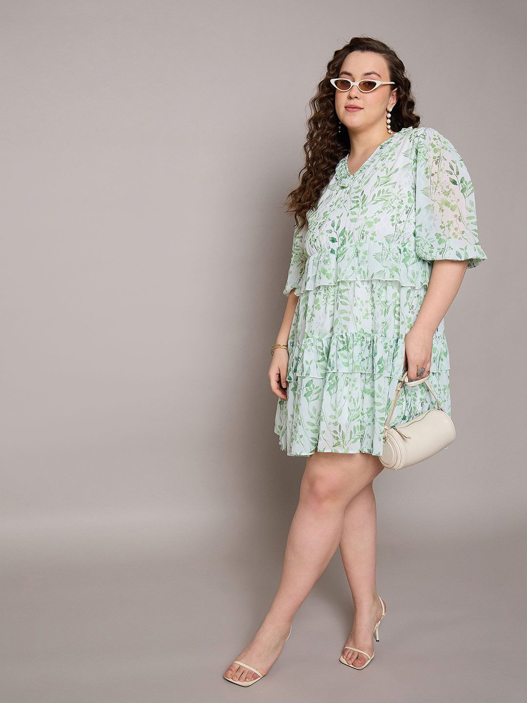 SASSAFRAS Curve Women Plus Size Floral Print Layered Fit & Flare Dress