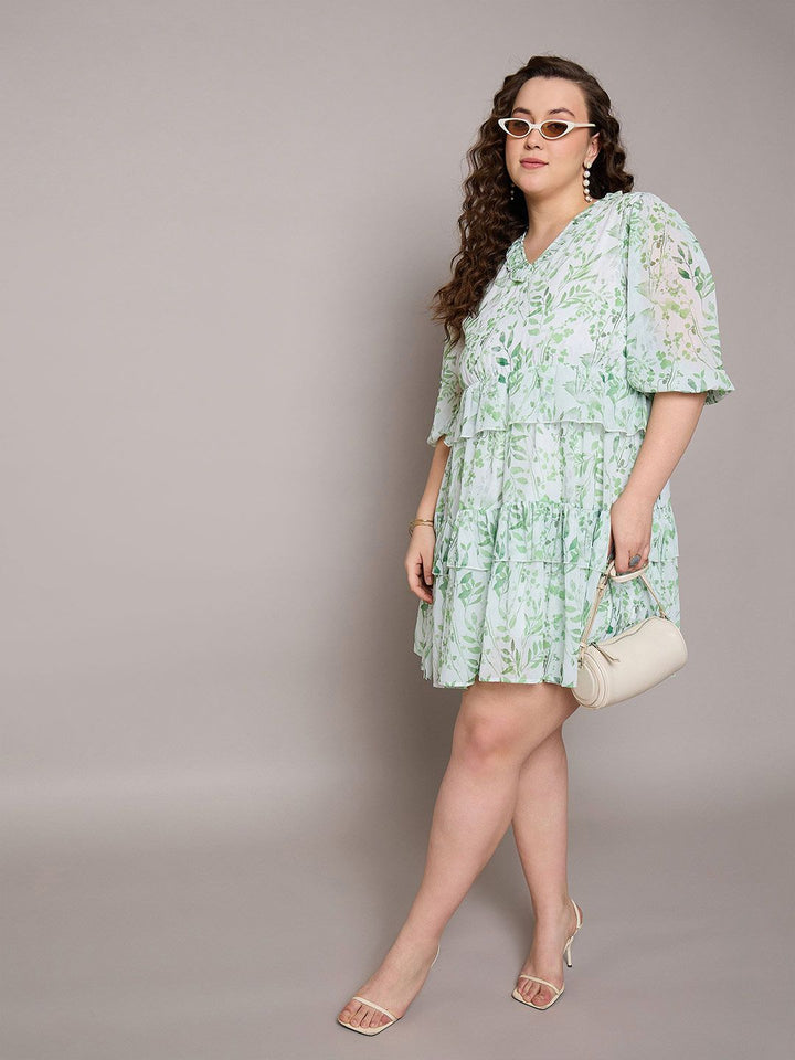 SASSAFRAS Curve Women Plus Size Floral Print Layered Fit & Flare Dress