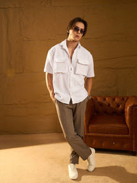 DENNISON Drop Shoulder Oversized Textured Double Pocket Shirt