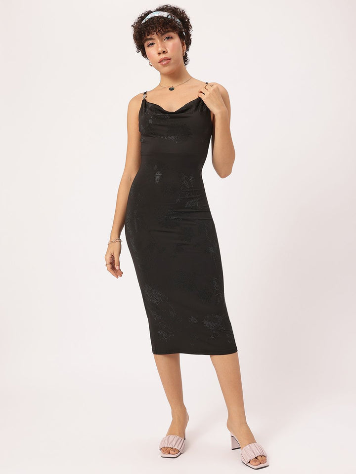DressBerry Studded Siren Cowl Neck Midi Sheath Dress