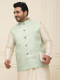 SOJANYA PLUS Lelaki Plus Size Printed Mandarin Collar Nehru Jaket