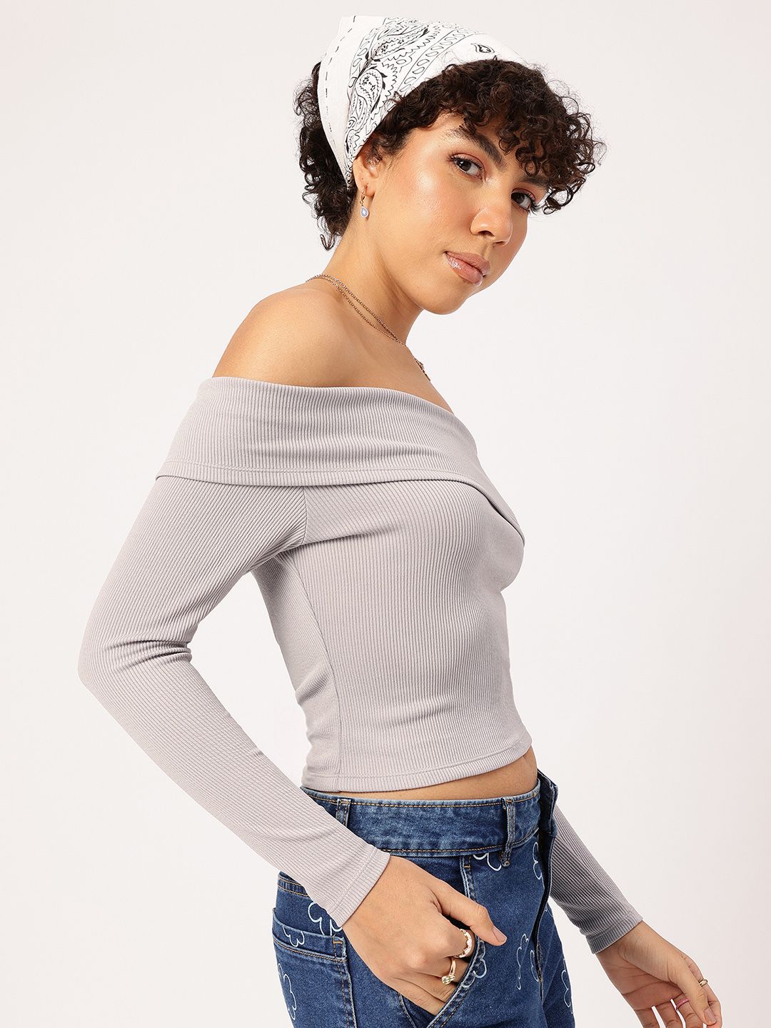 DressBerry Soft Girl Bardot Bliss Crop Top