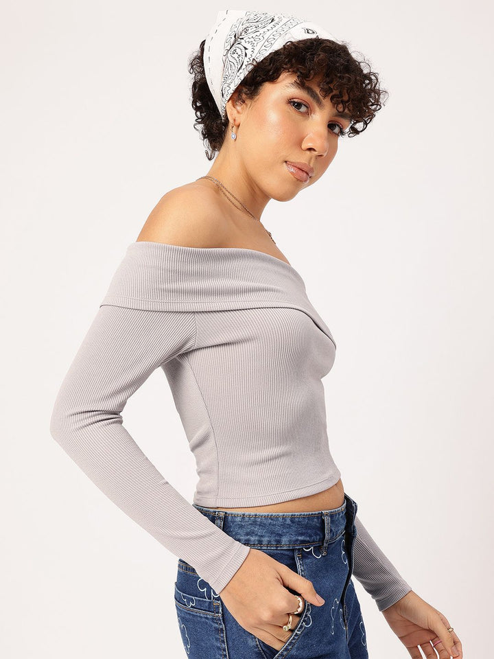 DressBerry Soft Girl Bardot Bliss Crop Top