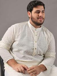 SOJANYA PLUS Size Embroidered Chikankari Band Collar Pure Cotton Straight Kurta