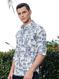 Thomas Scott Men Premium Floral Printed Spread Collar Cotton Casual Shirt