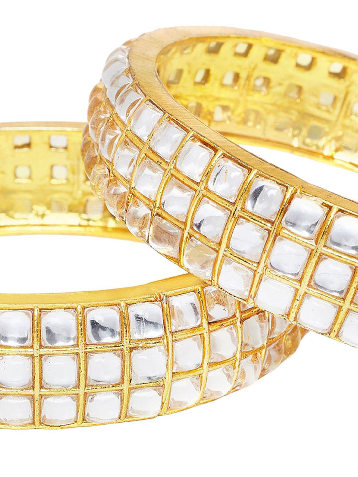 PANASH Set of 2 Gold-Plated Kundan Stone Studded Bangles