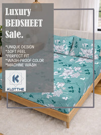 KLOTTHE Hijau & Putih Bercetak 300 TC Cadar Katil Double Dengan 2 Sarung Bantal- 2.5 m x 2.25 m