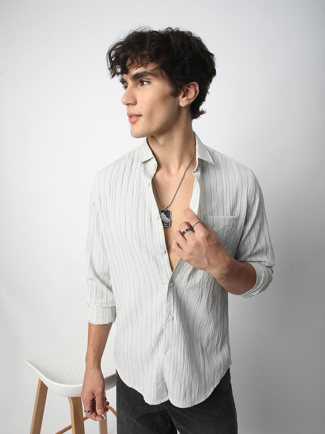 VASTRADO Men Classic Spread Collar Textured Slim Fit Casual Shirt