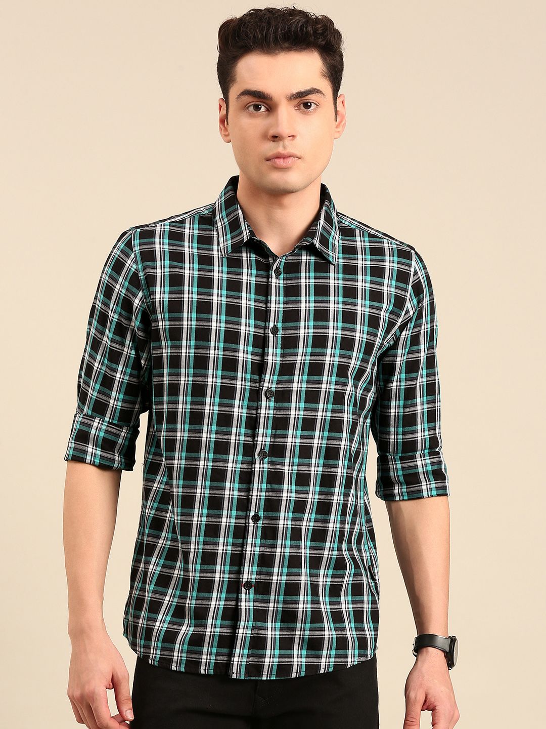 Being Human Pure Cotton Slim Fit Checked Casual Shirt