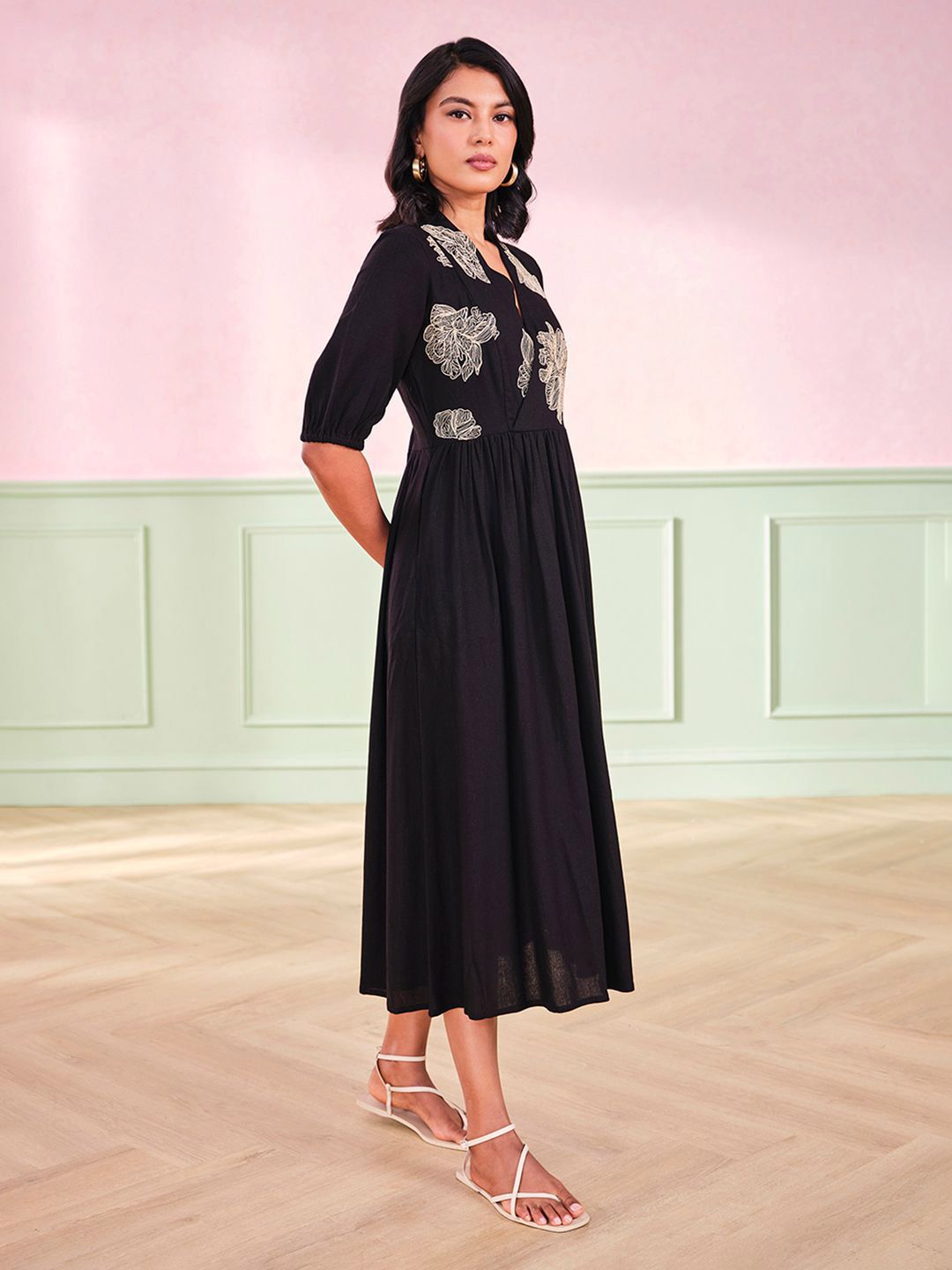 AND Women Floral Printed V-Neck A-Line Dress