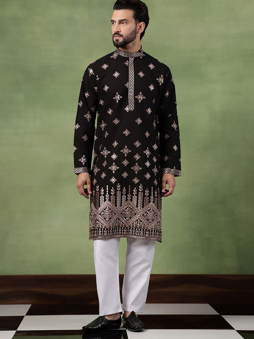 SOJANYA Men Bandhani Sulam Cermin Kerja Kurta