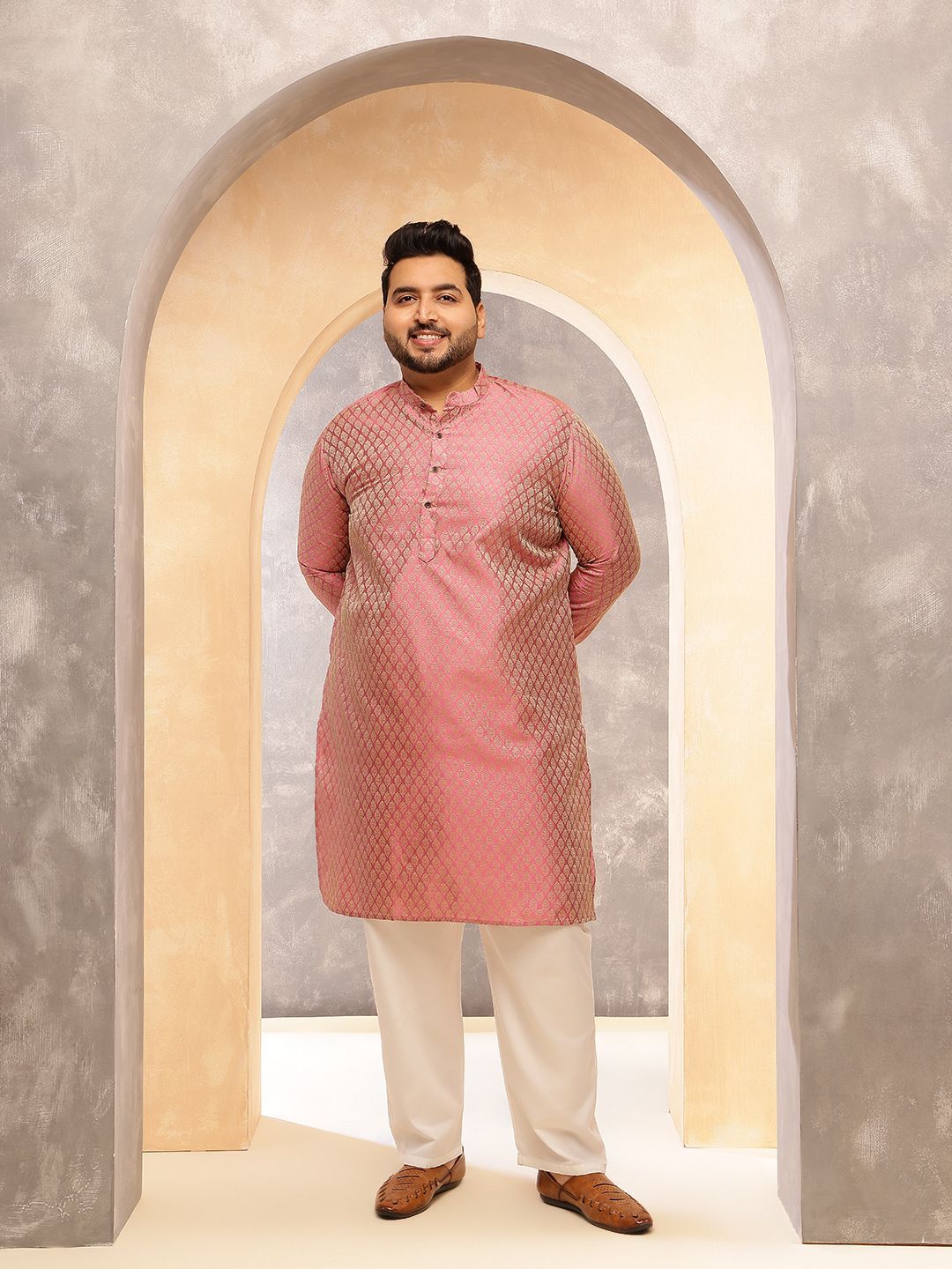 SOJANYA PLUS Men Ethnic Motifs Printed Festive Silk Straight Kurtas