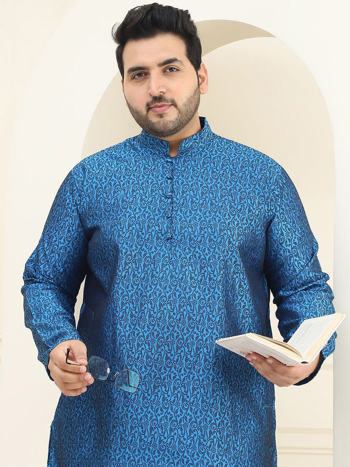 SOJANYA PLUS Rekaan Tenun Bunga Kurta Lurus Kolar Mandarin Dengan Pijama