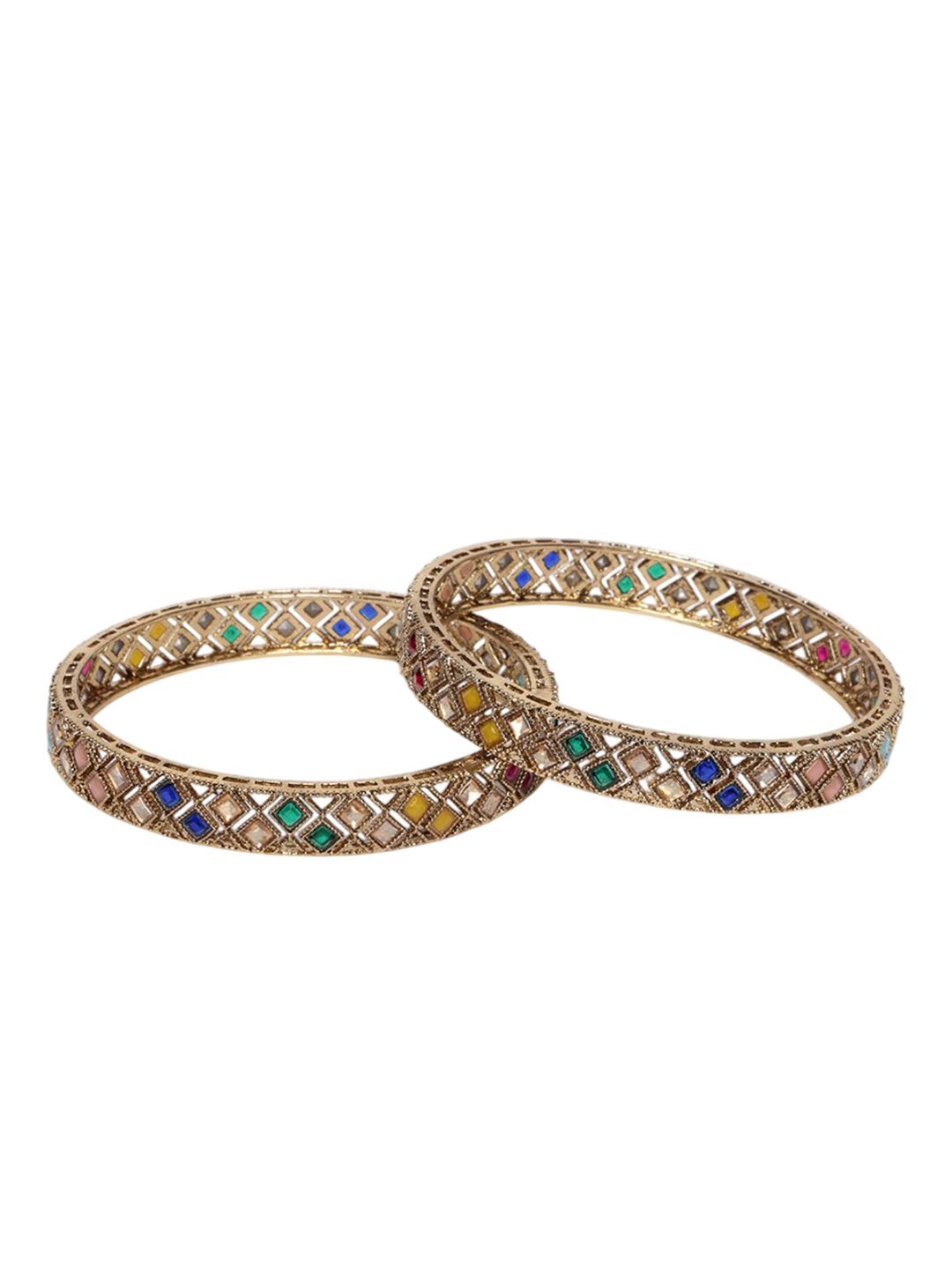 PANASH Set of 2 Gold-Plated Stone Studded Bangles