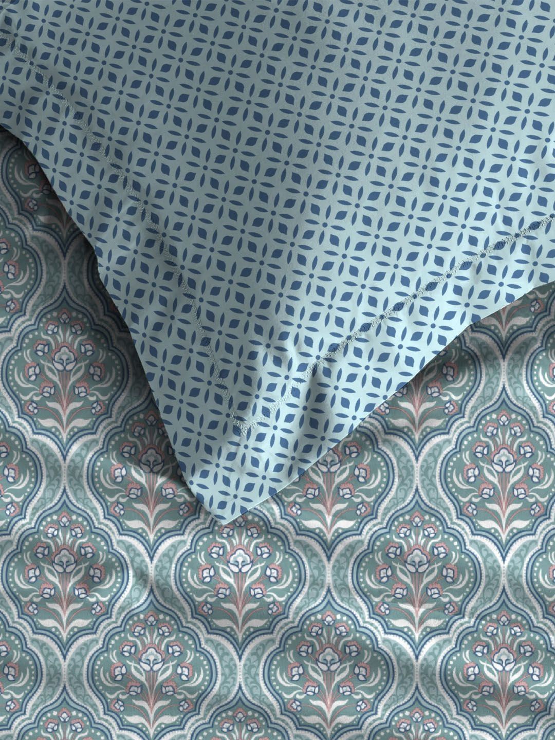 MYTRIDENT Anna Sea Green Dusk & Dawn Flat 144TC Queen Cotton Bedsheet Set