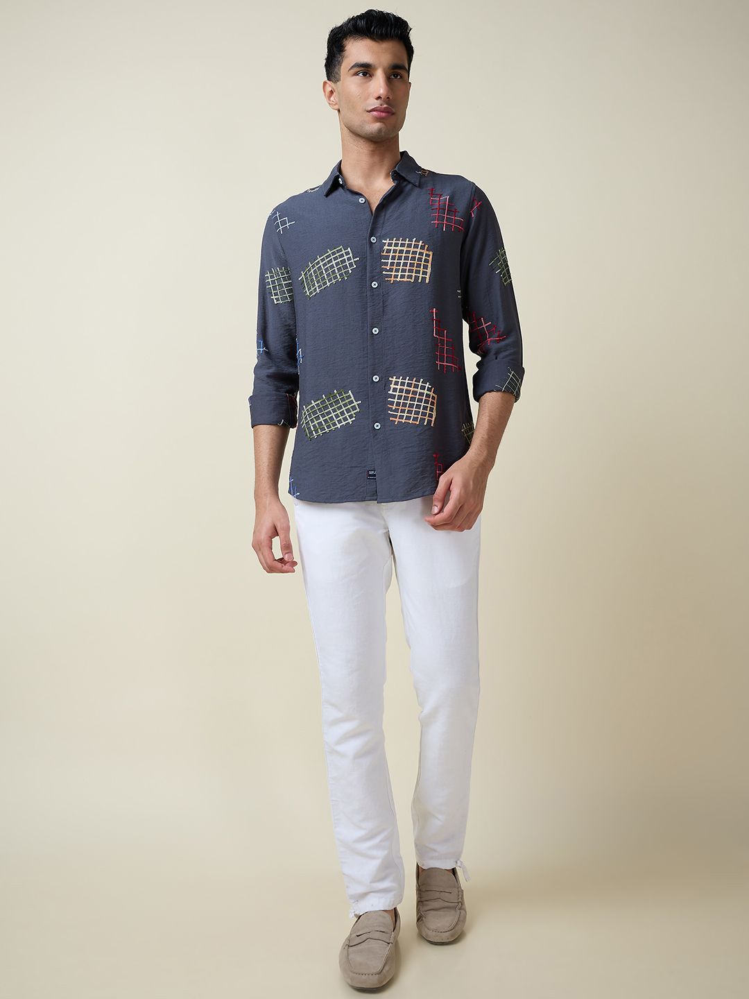 Thomas Scott Men Embroidered Regular Fit Casual Shirt