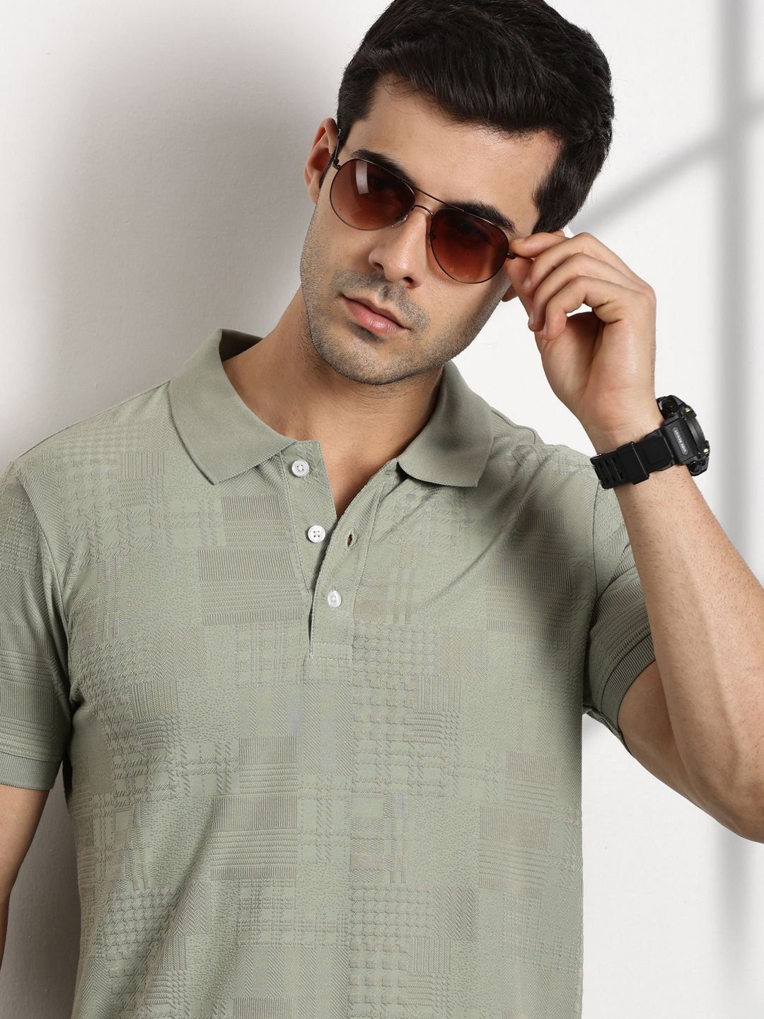 Thomas Scott Men Textured Polo Collar Regular Fit T-shirt