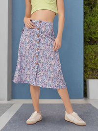 DressBerry Women Holiday Elegant Bloom Floral Print A-Line Midi Skirt