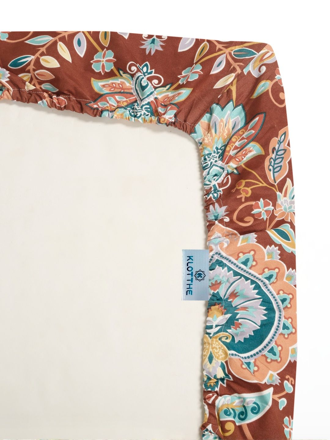 KLOTTHE Rust Ethnic Printed Fitted 300 TC Cotton Blend King Bedsheet With 2 Pillow Covers