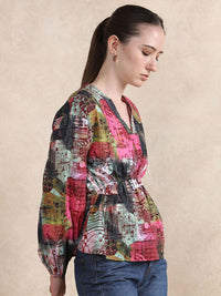 Rareism Women Abstract Abstract dicetak lengan lengan atas kapas
