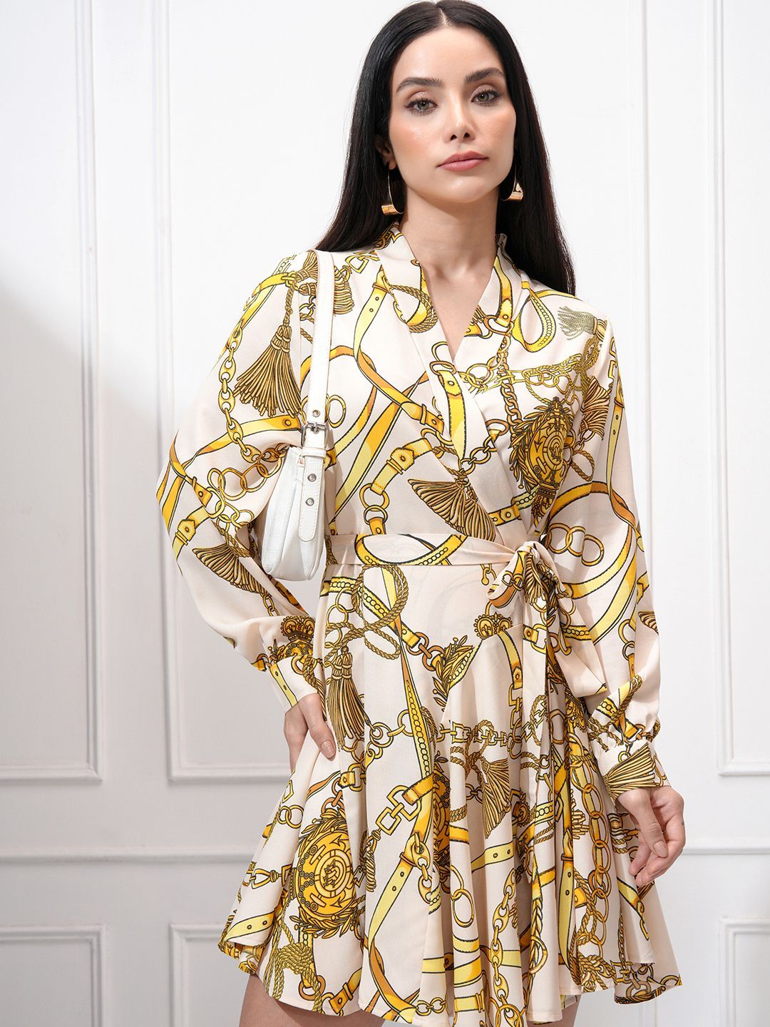 Tokyo Talkies Women Printed Satin Mini Wrap Dress