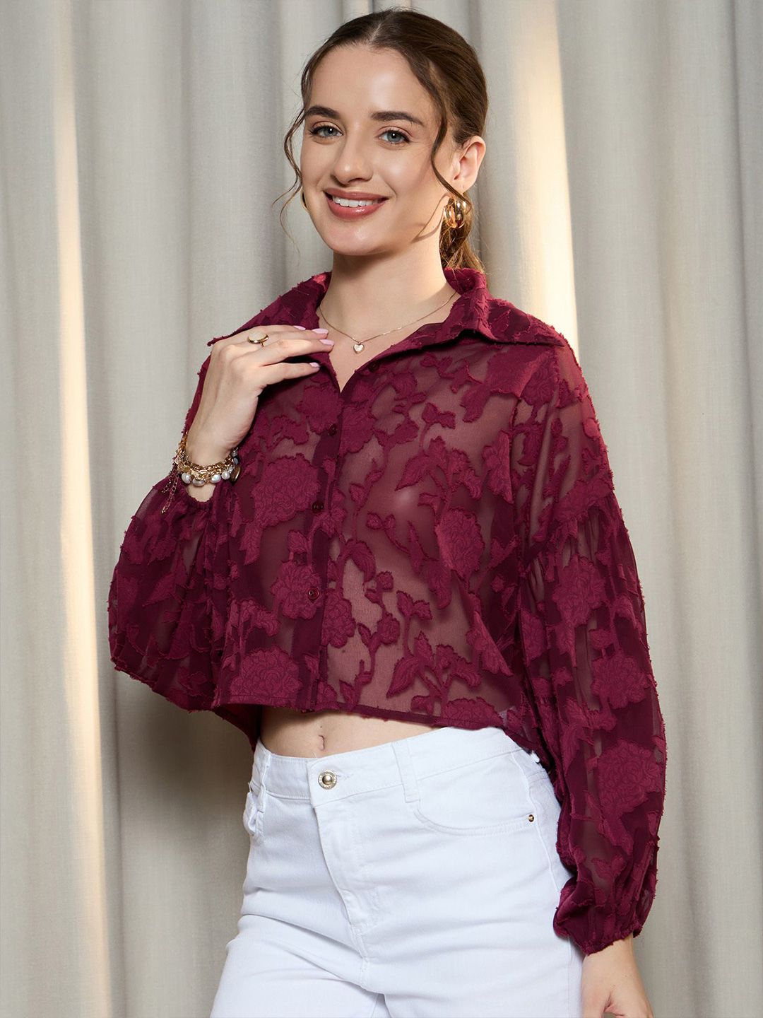 Berrylush Floral Shirt Style Top