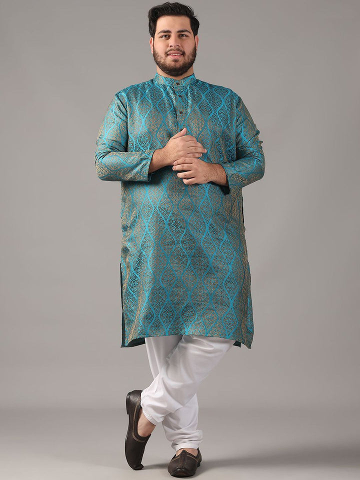 SOJANYA PLUS Plus Size Men Ethnic Motifs Woven Design Straight Kurta With Pyjamas