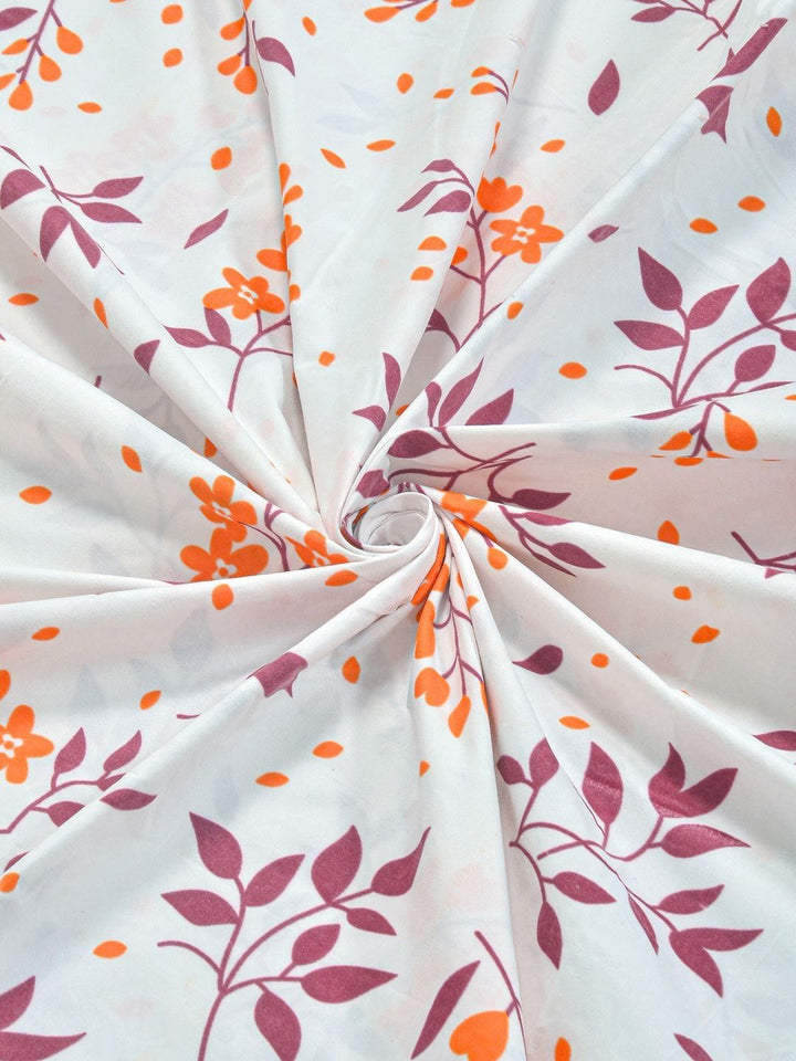 KLOTTHE White Floral Polycotton 300 TC King Fine Bedsheet dengan 2 Sarung Bantal-98 x 89 inci