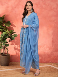 Shae by SASSAFRAS Floral Printed V-Neck Pure Cotton A-Line Kurta With Trousers & Dupatta