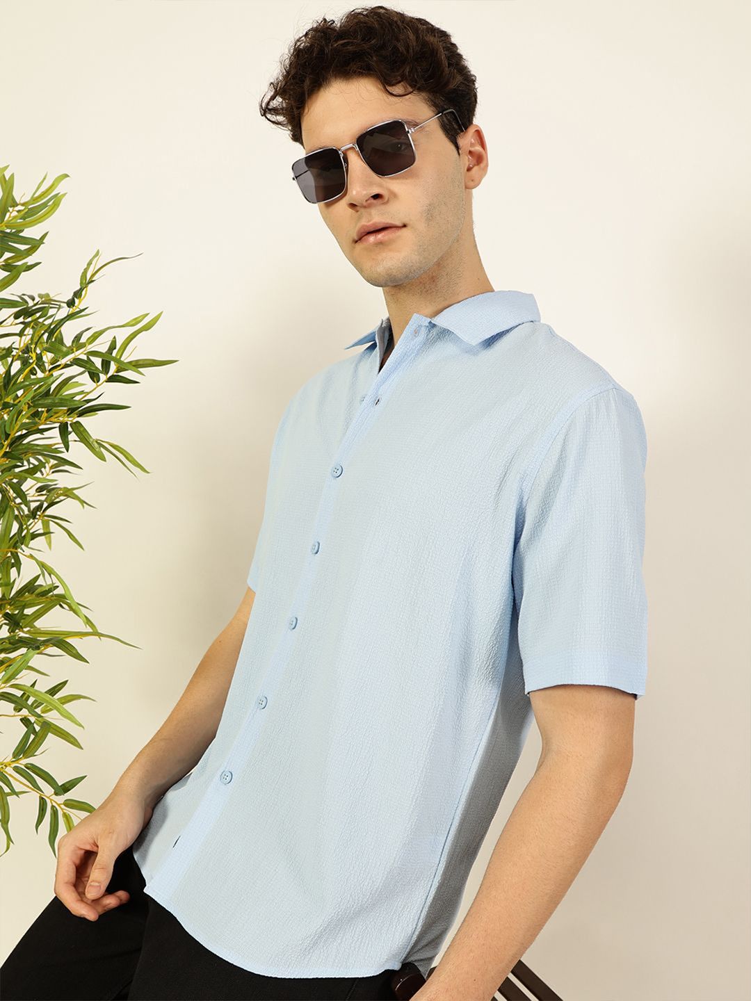 Thomas Scott Men Premium Self Design Casual Shirt