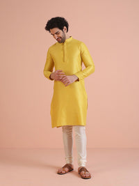 KISAH Woven Design Thread Work Mandarin Collar Straight Kurta