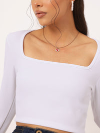 DressBerry Edgy Elegance Square Neck Ribbed Crop Top