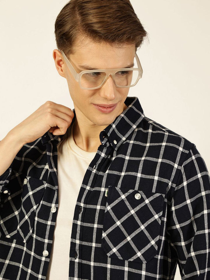 Thomas Scott Men Premium Button-Down Collar Gingham Checked Cotton Slim Fit Casual Shirt