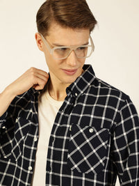 Thomas Scott Men Premium Button-Down Collar Gingham Checked Cotton Slim Fit Casual Shirt
