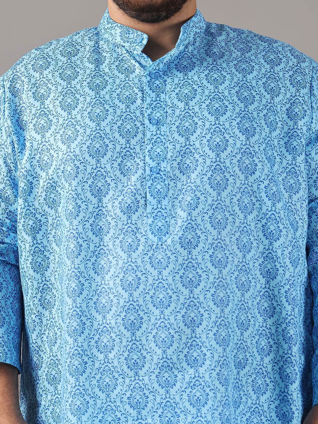SOJANYA PLUS Plus Size Lelaki Motif Etnik Bercetak Kolar Jalur Kurta Lurus Dengan Piyama