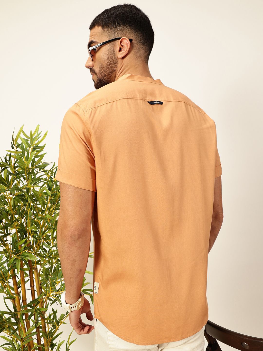 Thomas Scott Men Premium Solid Mandarin Collar Casual Shirt