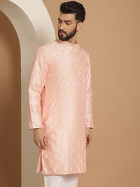 Anouk Men Pink Geometric Thread Work Kurta
