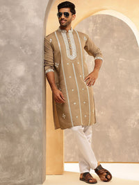 Anouk Geometric Embroidered Mirror Work Cotton Silk Straight  Kurta with Pyjamas