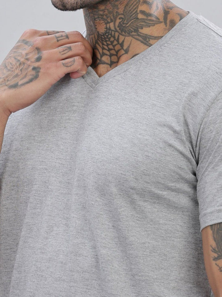 ADRO Men Solid V-Neck Cotton T-shirt
